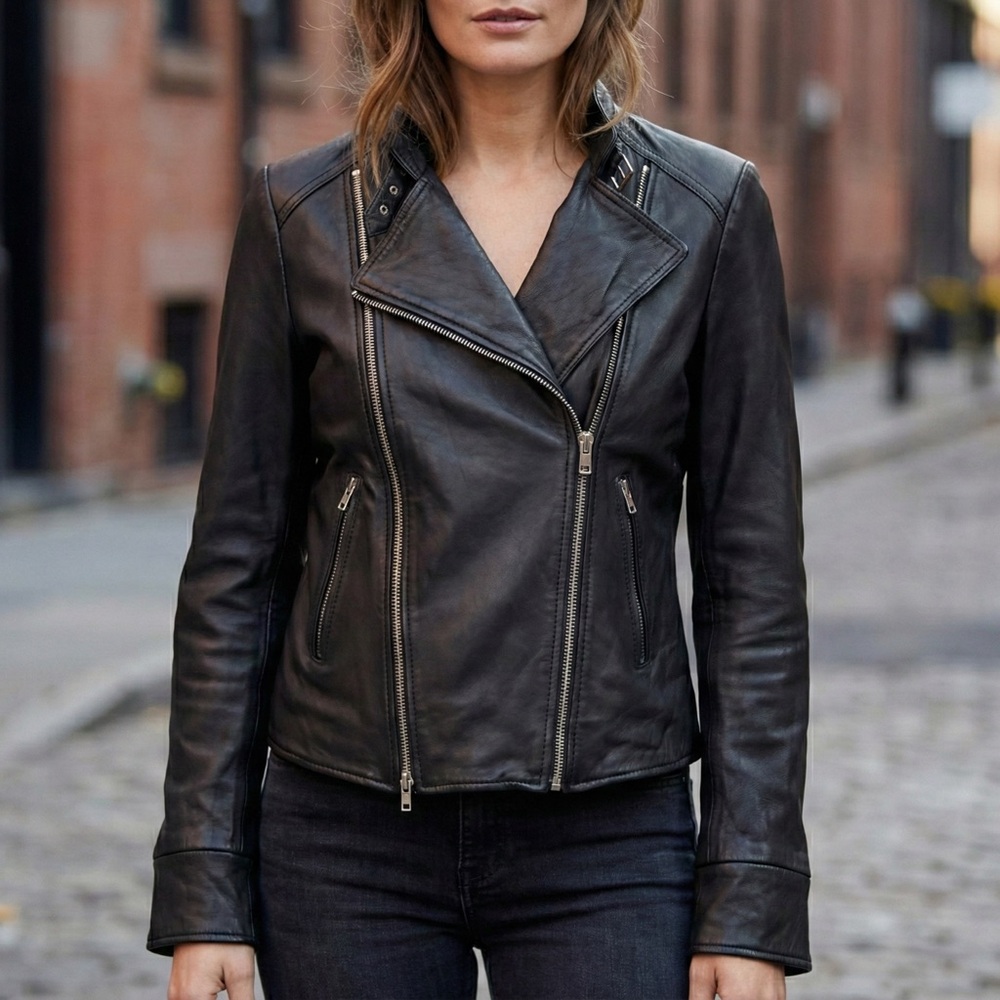Ecru 100% Lambskin Leather Jacket Size Large NWOT